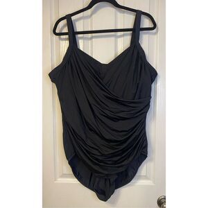 Jantzen Classic 1 Piece Swim Suit Wrap Ruched Adjustable Straps Bra